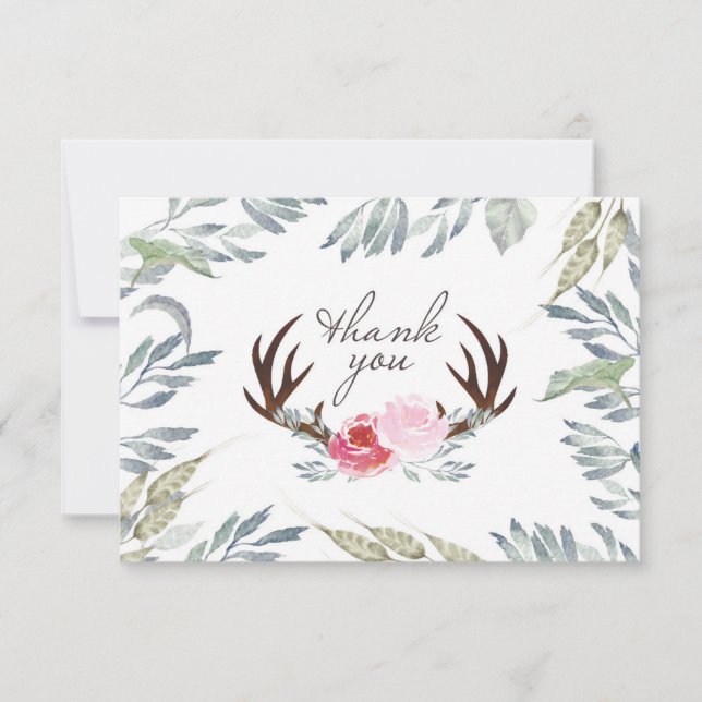 Deer Antler Girl Baby Shower Thank You Card (Front)