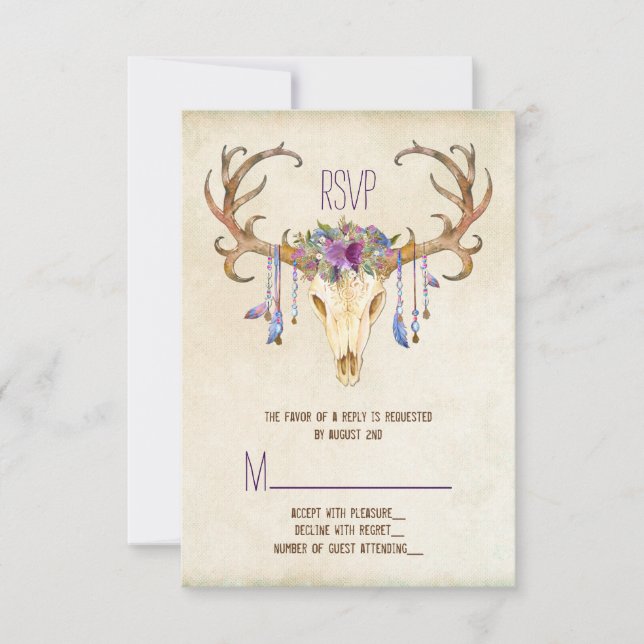 Deer Antler Rustic Country Wedding RSVP (Front)