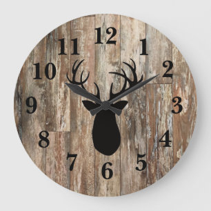 Deer Antler Rustic Wood Decor Large Clock
