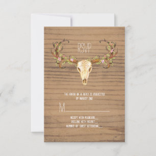 Deer Antler Rustic Wood Southwestern Wedding RSVP Card