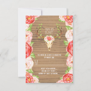 Deer Antler Rustic Wood Southwestern Wedding RSVP Card