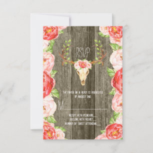 Deer Antler Rustic Wood Southwestern Wedding RSVP Card
