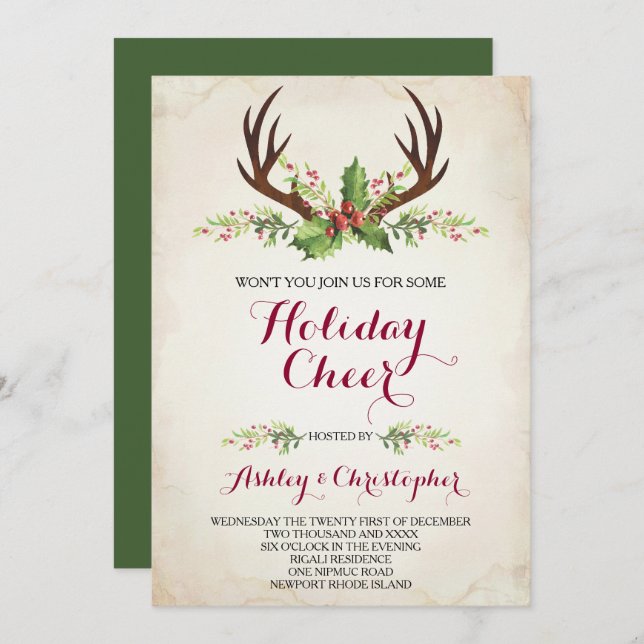 Deer Antler Shower Invite - Christmas (Front/Back)