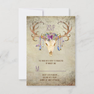 Deer Antler Skull Southwestern Wedding RSVP Card