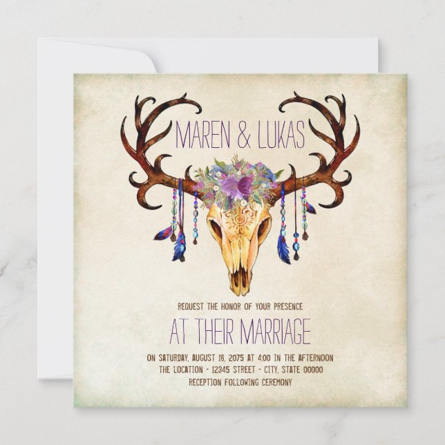 Deer Antler Southwestern Wedding Invitation (Front)