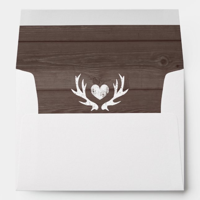 Deer antler wedding envelopes and wood grain liner (Back (Bottom))