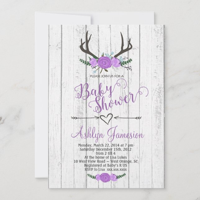 Deer Antler white wood Baby Shower Invitation (Front)
