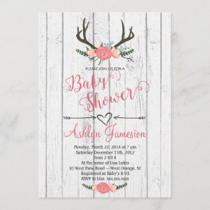 Deer Antler white wood Baby Shower Invitation