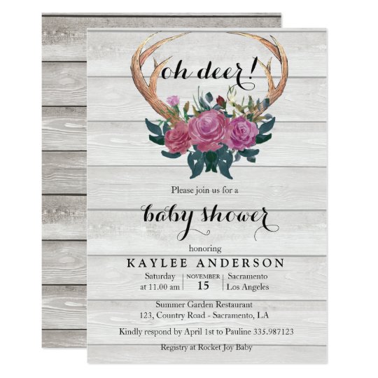 Deer Antler white wood Baby shower invitation