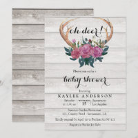 Deer Antler white wood Baby shower invitation