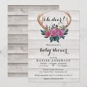 Deer Antler white wood Baby shower invitation