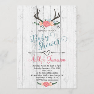 Deer Antler white wood Baby Shower Invitation