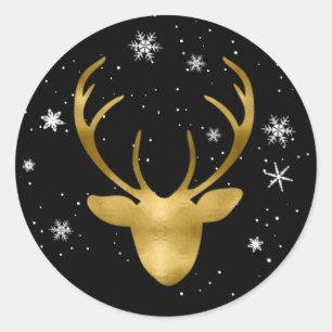 Deer Antlers and Snowflakes V2 Gold ID861 Classic Round Sticker