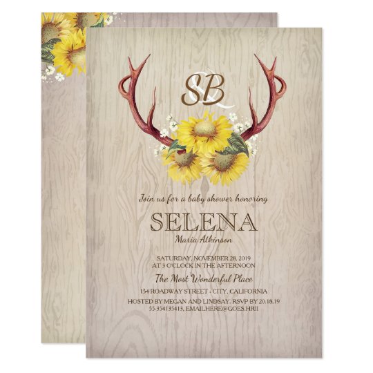 Deer Antlers and Sunflower Rustic Baby Shower Card