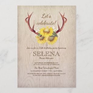 Deer Antlers and Sunflower Rustic Birthday Party Invitation
