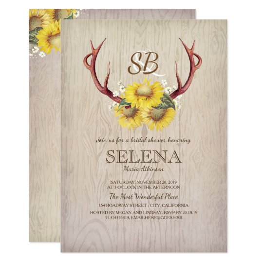 Deer Antlers and Sunflower Rustic Bridal Shower Card