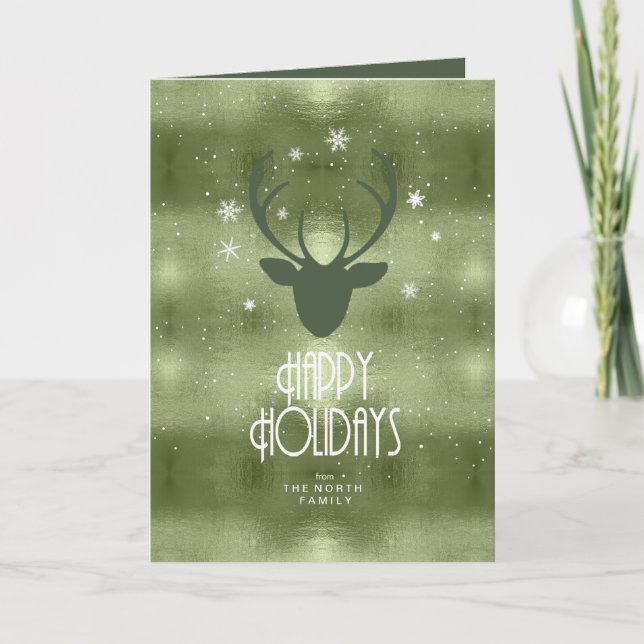 Deer Antlers Arrows Christmas Green ID861  Holiday Card (Front)