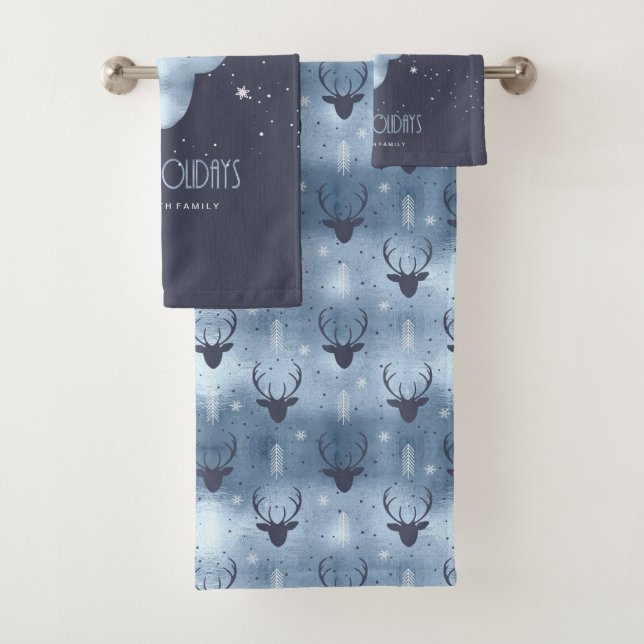 Deer Antlers Arrows Christmas Pattern Blue ID861 Bath Towel Set (Insitu)