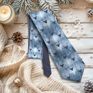 Deer Antlers Arrows Christmas Pattern Blue ID861 Tie
