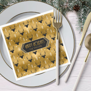 Deer Antlers Arrows Christmas Pattern Gold ID861 Napkin