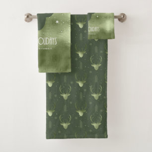Deer Antlers Arrows Christmas  Pattern Green ID861 Bath Towel Set
