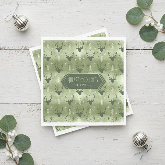 Deer Antlers Arrows Christmas  Pattern Green ID861 Napkin (Creator Uploaded)