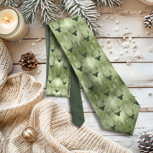 Deer Antlers Arrows Christmas Pattern Green ID861 Tie