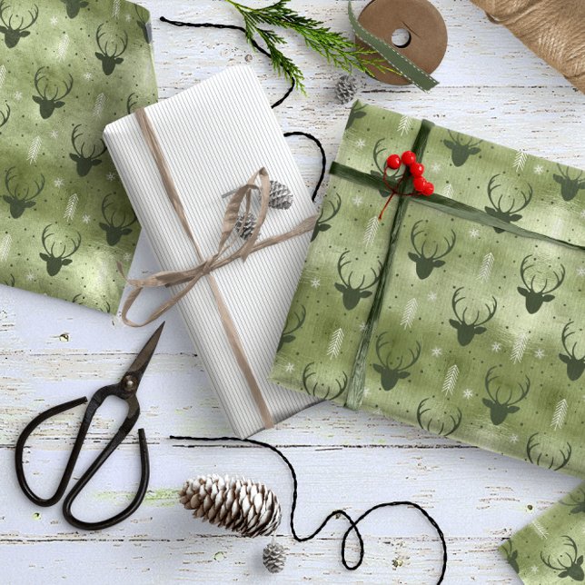 Deer Antlers Arrows Christmas Pattern Green ID861 Wrapping Paper (Creator Uploaded)