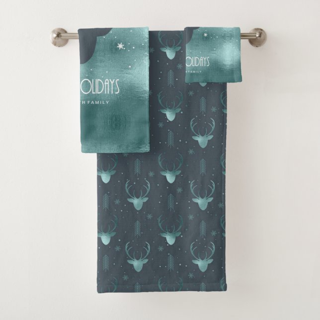 Deer Antlers Arrows Christmas Pattern Teal ID861 Bath Towel Set (Insitu)