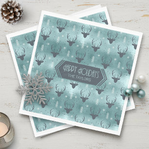 Deer Antlers Arrows Christmas Pattern Teal ID861 Napkin