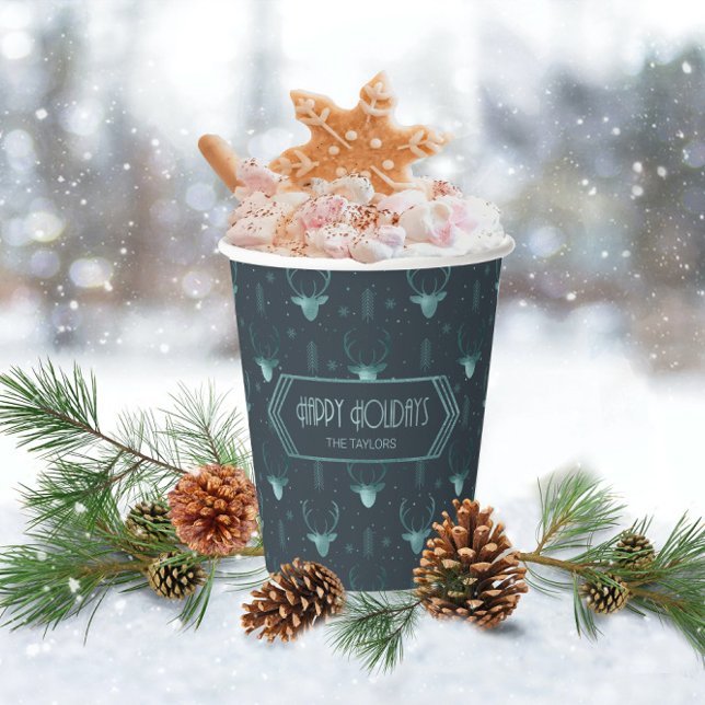 Deer Antlers Arrows Christmas Pattern Teal ID861 Paper Cups (Creator Uploaded)