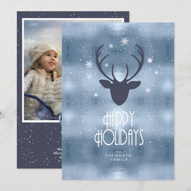 Deer Antlers Arrows Christmas Photo Blue ID861 Announcement (Front/Back)