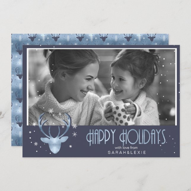 Deer Antlers Arrows Christmas Photo V2 Blue ID861 Invitation (Front/Back)