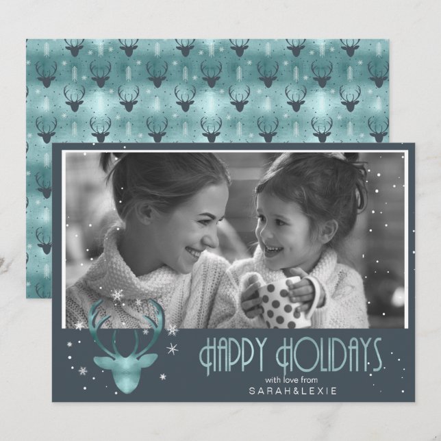 Deer Antlers Arrows Christmas Photo V2 Teal ID861 Invitation (Front/Back)
