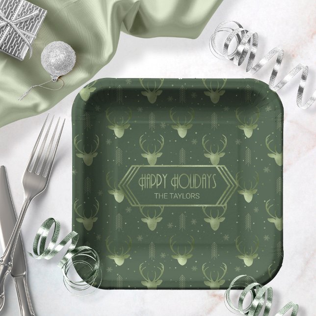 Deer Antlers Arrows Pattern V2 Green ID861 Paper Plate (Creator Uploaded)