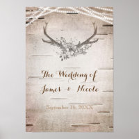 Deer Antlers & Birch Vintage Wedding Banner