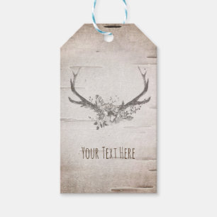 Deer Antlers & Birch Vintage Wedding Favour Gift Tags