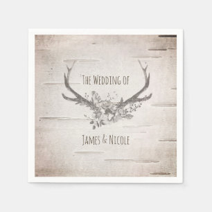 Deer Antlers & Birch Vintage Wedding Reception Napkin