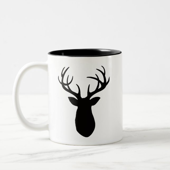 Deer Antlers Black Silhouette Mountain Living Two-Tone Coffee Mug (Left)