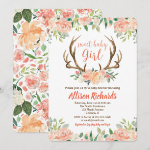 Deer antlers boho girl baby shower invitations