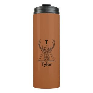 Deer Antlers Burnt Orange Monogram Custom Thermal Tumbler