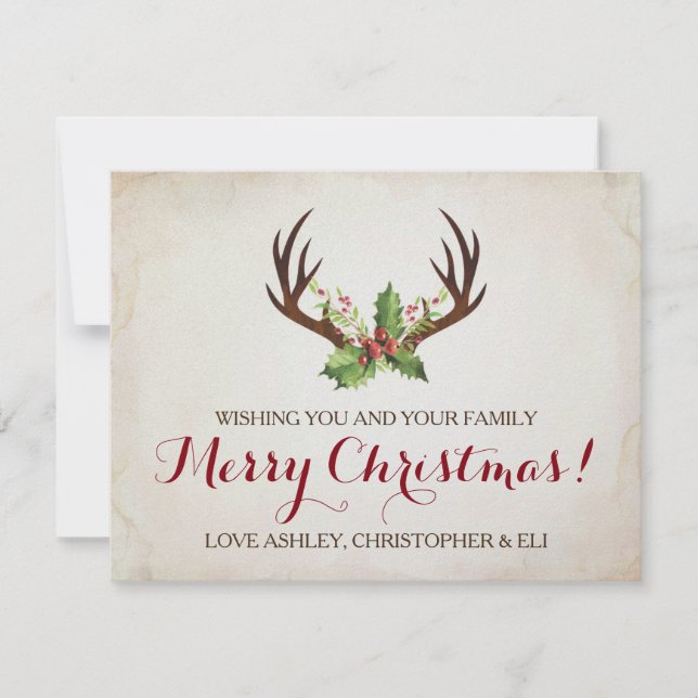 Deer Antlers Christmas Card ~ Rustic (Front)
