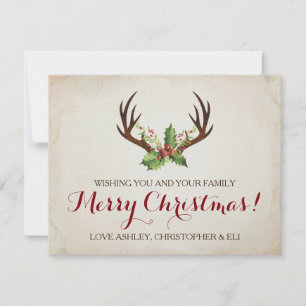 Deer Antlers Christmas Card ~ Rustic