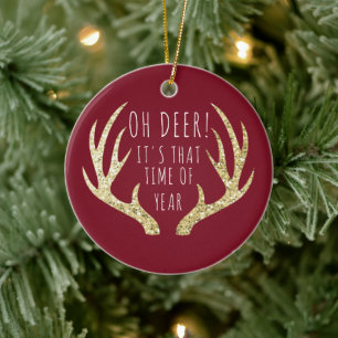 Deer Antlers Christmas Holiday Family Photo Ceramic Tree Decoration