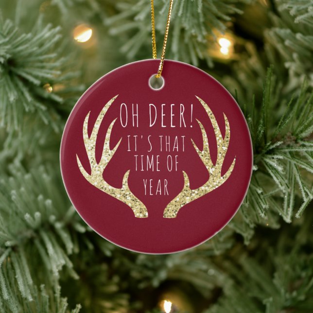 Deer Antlers Christmas Holiday Family Photo Ceramic Tree Decoration (Tree)