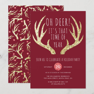 Deer Antlers Christmas Holiday Party Invitation