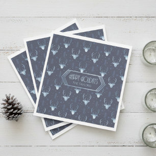 Deer Antlers Christmas Pattern Blue ID861 Napkin