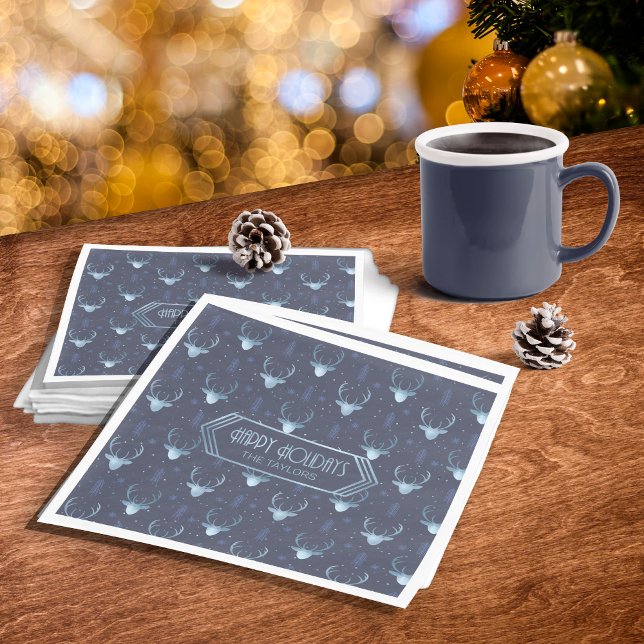 Deer Antlers Christmas Pattern Blue ID861 Napkin (Creator Uploaded)