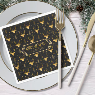 Deer Antlers Christmas Pattern Gold ID861  Napkin