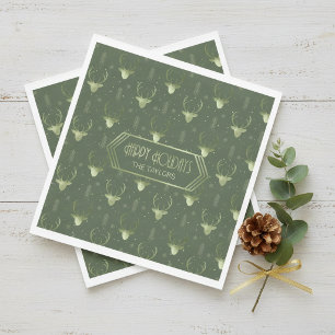 Deer Antlers Christmas  Pattern Green ID861 Napkin